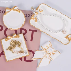 New Round Bow Lace Tray Cement Silicone Mold Concrete Plaster Storage Dish Mould DIY Rectangle Coaster Resin Molds Home Decor