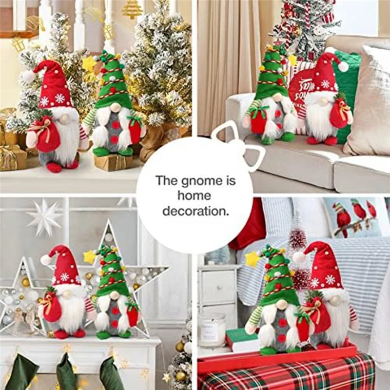 

2Pcs Christmas Gnome Plush Decorations Red Handmade Tomte Christmas Home Tabletop Elf Gnomes Decor Ornaments