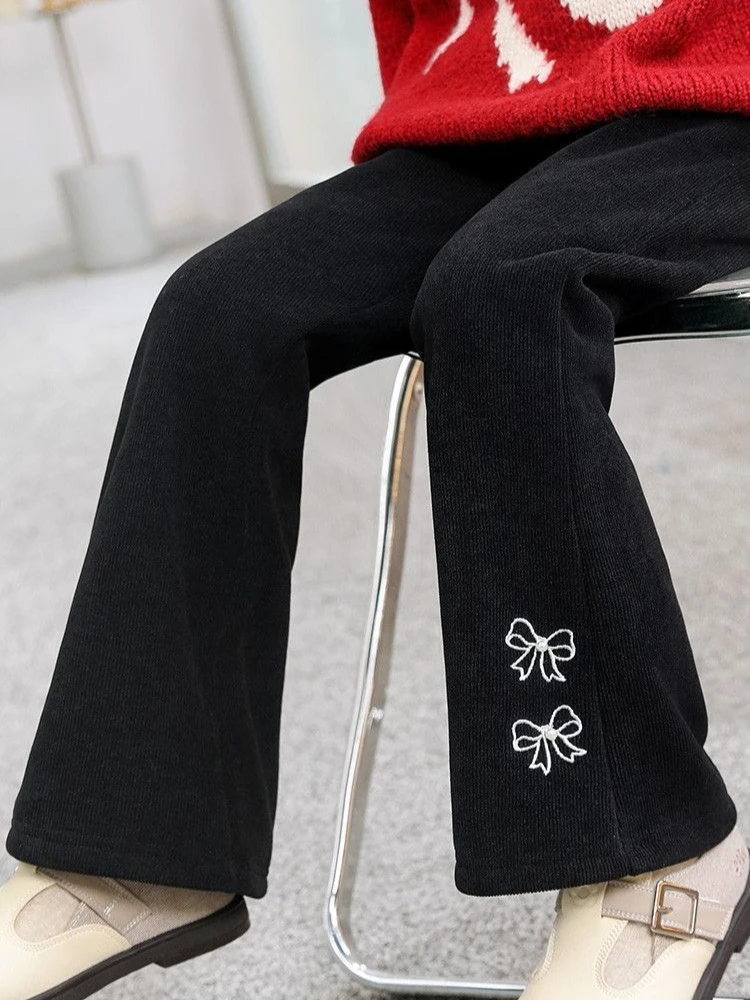 Girls Fleece Flare Pants Autumn Winter Thick Warm Fashion Bell Bottom Trousers Kids Casual Long Pants