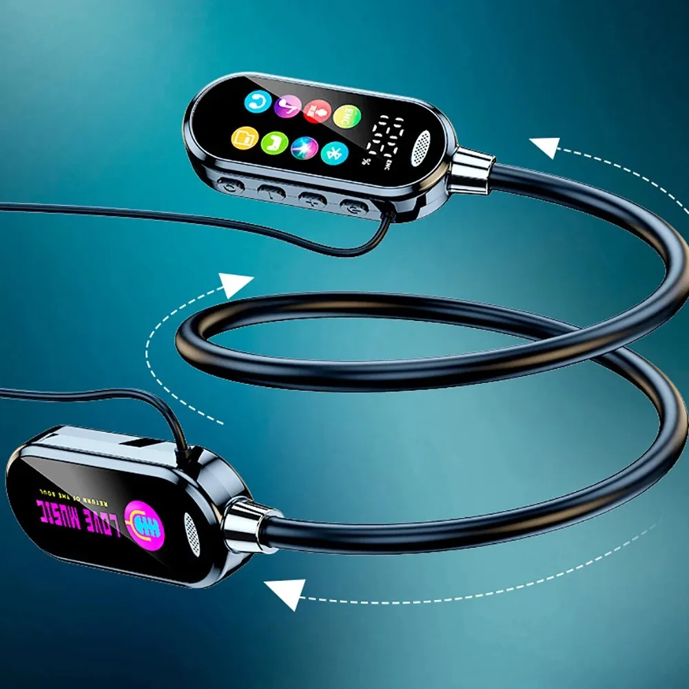 Auricolari Bluetooth 5.4 Schermo LED Cuffie con archetto da collo Cuffie wireless Auricolari con riduzione del rumore per monitor auricolare dal vivo KTV