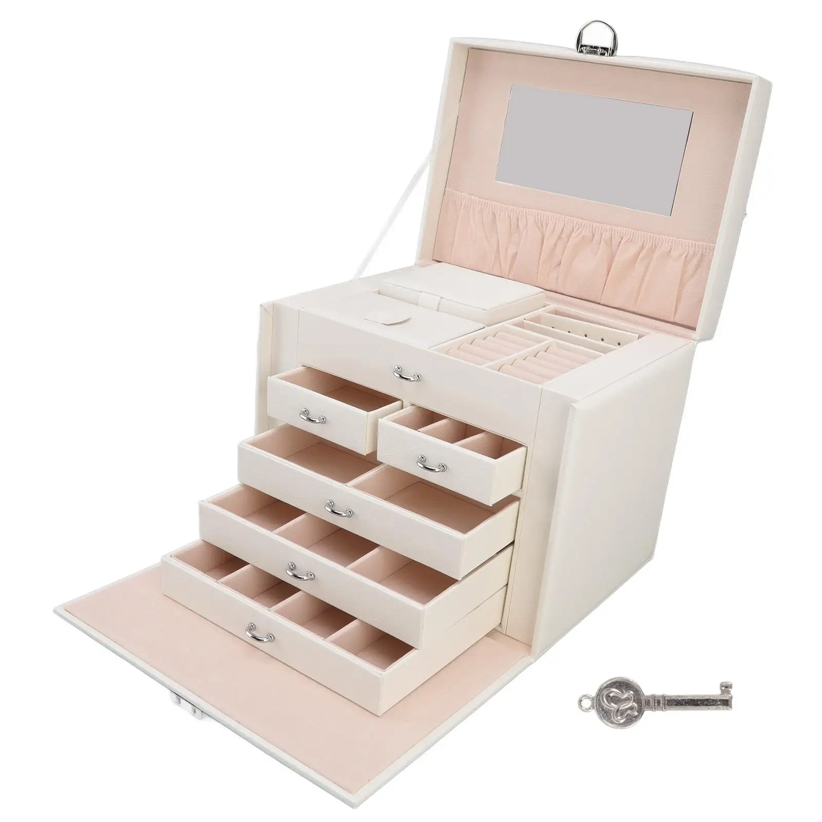 

Multi-Tier Synthetic Leather Jewelry Box with Mirror - Secure & Stylish Storage for Home