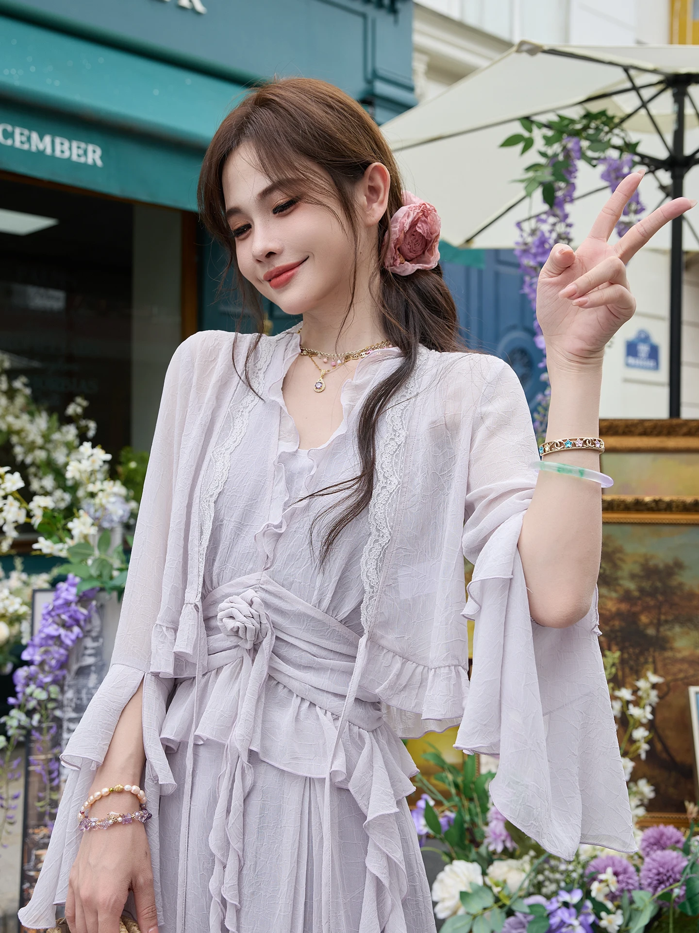 

TUNT Spring Summer Bell Sve irt Hand Lifted Fairy Aosphere Wind Bell Purple Loose Fit Long Sve V Ne Lace Snowflake