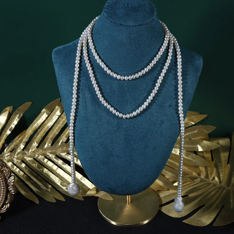 Baroque Freshwater Pearl Necklace Women, Multi-Layer Long Sweater Chain