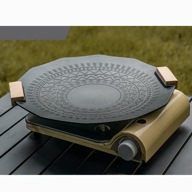 Outdoor Camping Travel Barbecue Kitchen Cooking Portable Polygonal Cast Aluminum Alloy Metal Baking Pans BakewareHot Sales