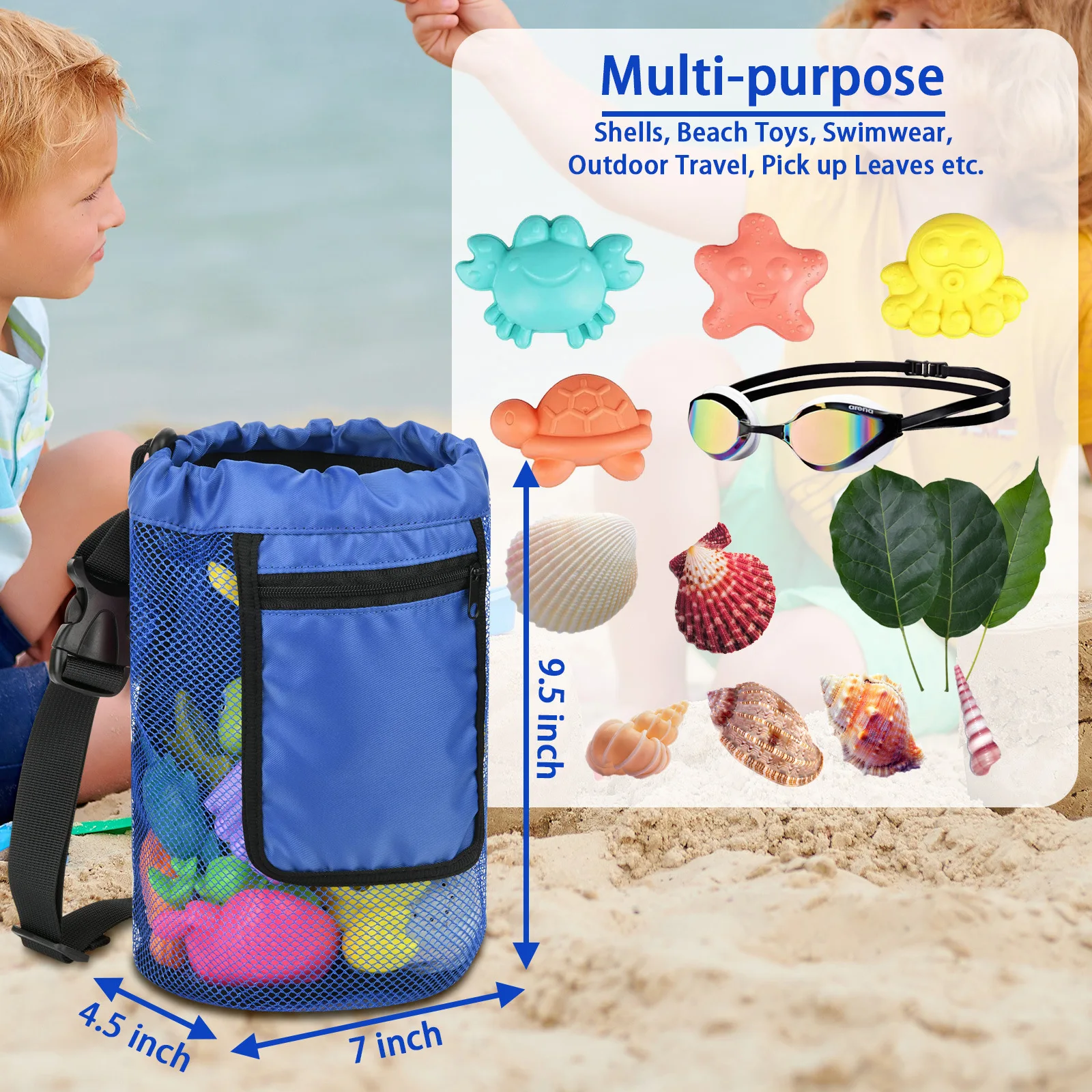 

Beach Toy Mesh Bag Kids Shell Collecting Bag Beach Toys Swimming Accessories Mesh Storage Bags Toy Handbag Children Shoulder Bag