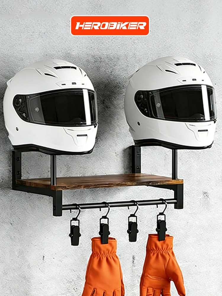 AliExpress HEROBIKER Motorcycle Helmet Wall Mount Wooden Shelf With Adjustable Hooks Sturdy Durable Storage For Motocross Bicycle Accessories