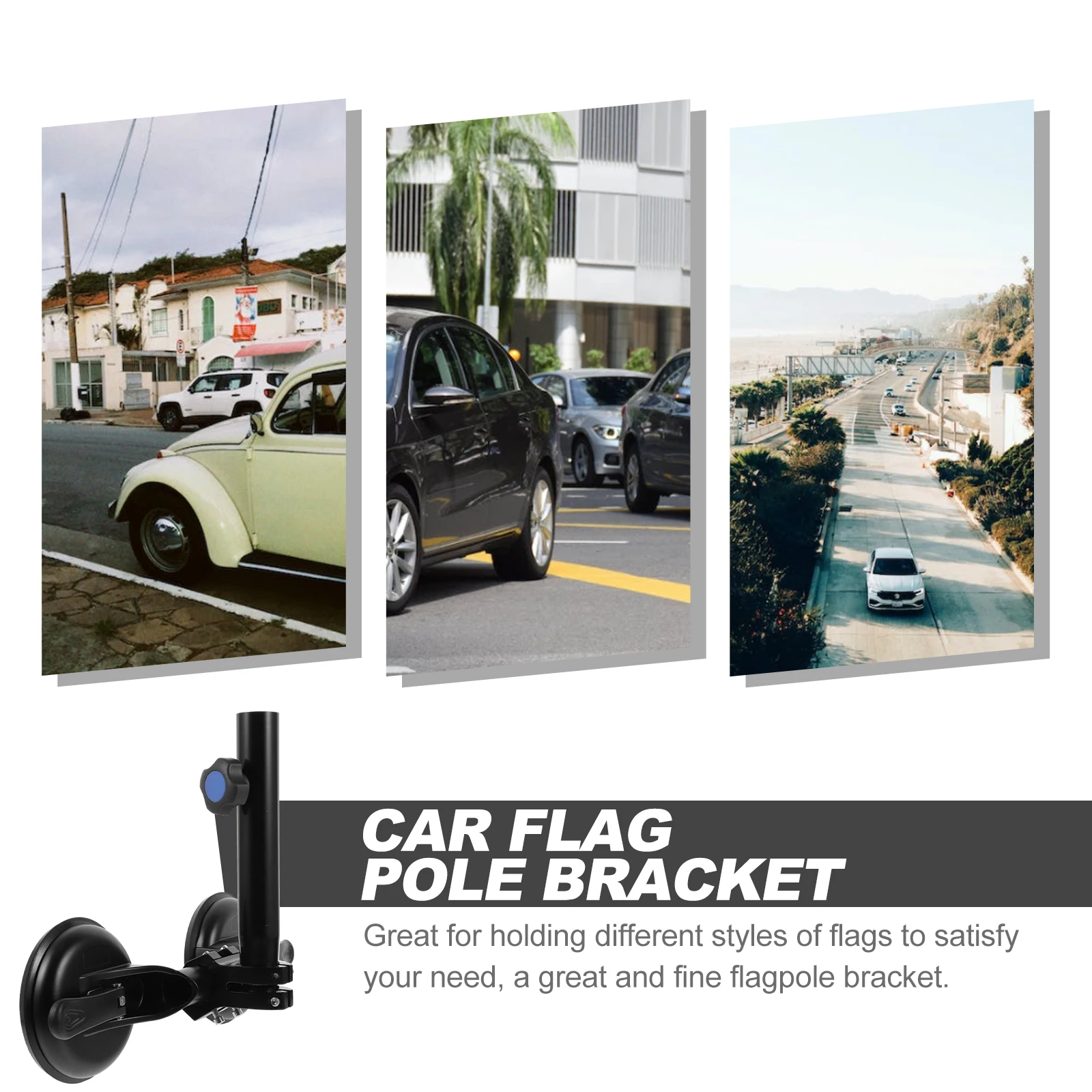

Flagpole Bracket Car Mounting Heavy Duty Suction Cup Holder Metal Stand Great for Flags Display Vehicle Accessories