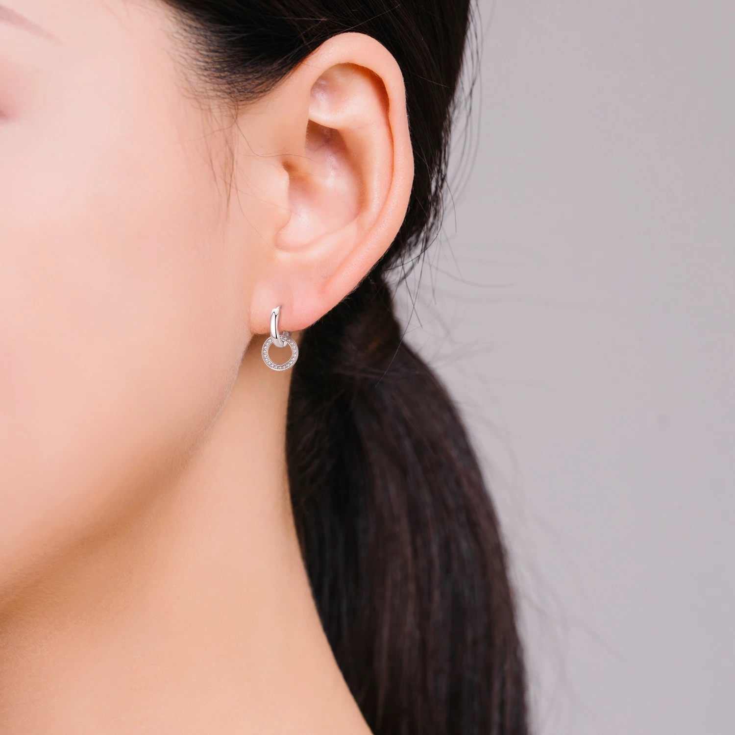 Modian Sparkling Hoop Earrings Fashion Charm 100% 925 Sterling Silver Clear CZ Circle Ear For Women Wedding Statement Jewelry