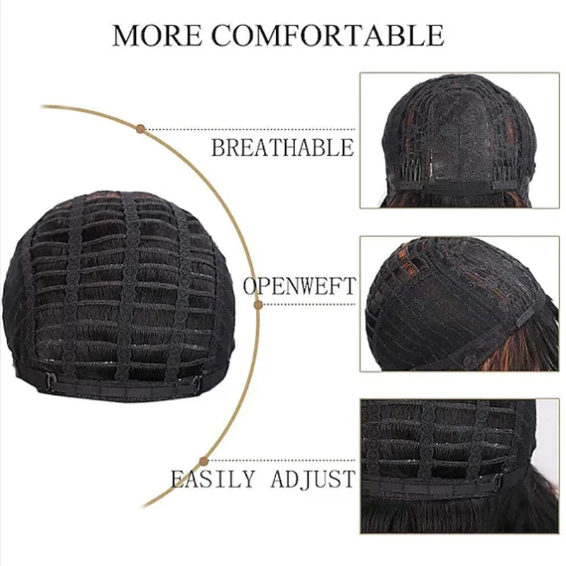 HAIRJOY 여성용 합성 블랙 가발, 앞머리 짧은 스트레이트 밥 가발