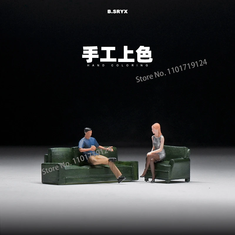 Diorama 1/64 Sofa Girl Figure Living Room Furniture Chair Table Scene Model Display Miniature Shooting Figurine Ornaments