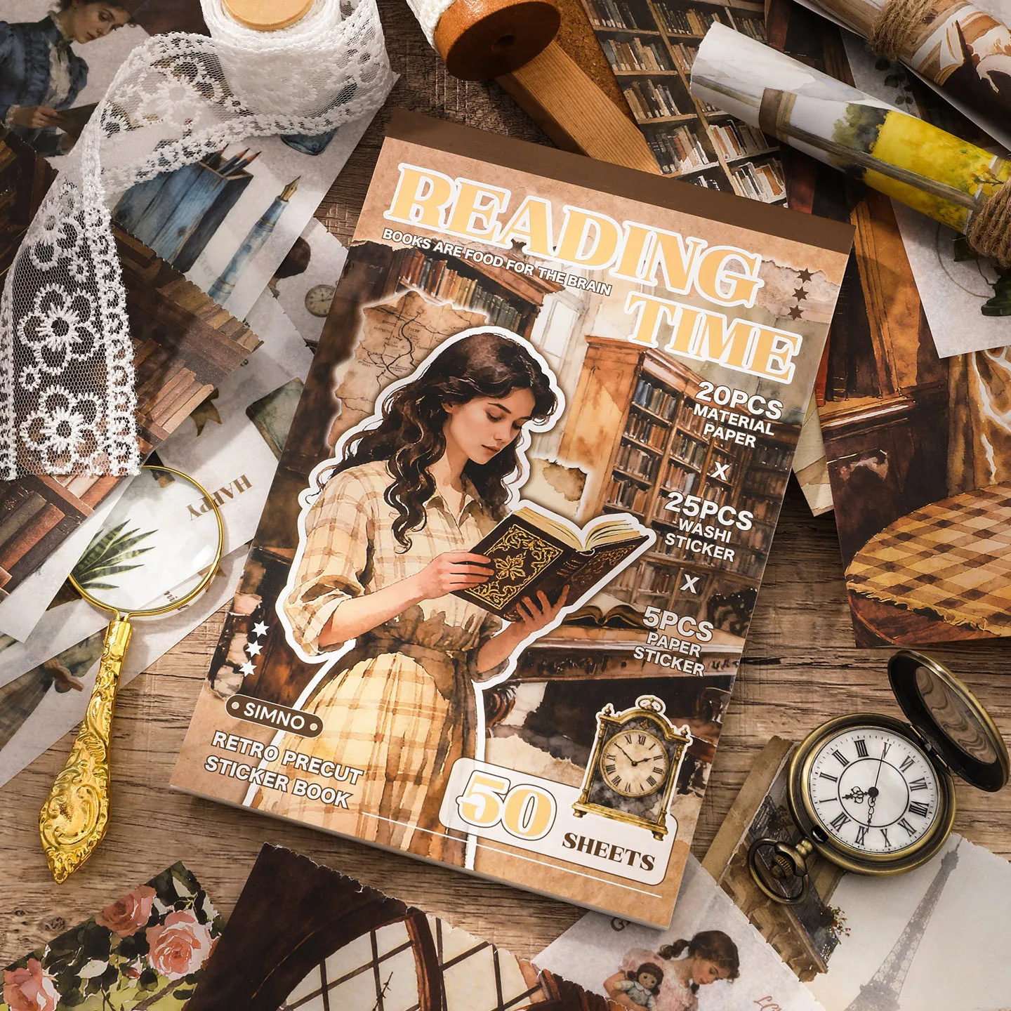 

Mr. Paper 50pcs Vintage Figure Sticker Book - Journal Background Decor, Retro Style Collage Paper for DIY Scrapbooking Dairy