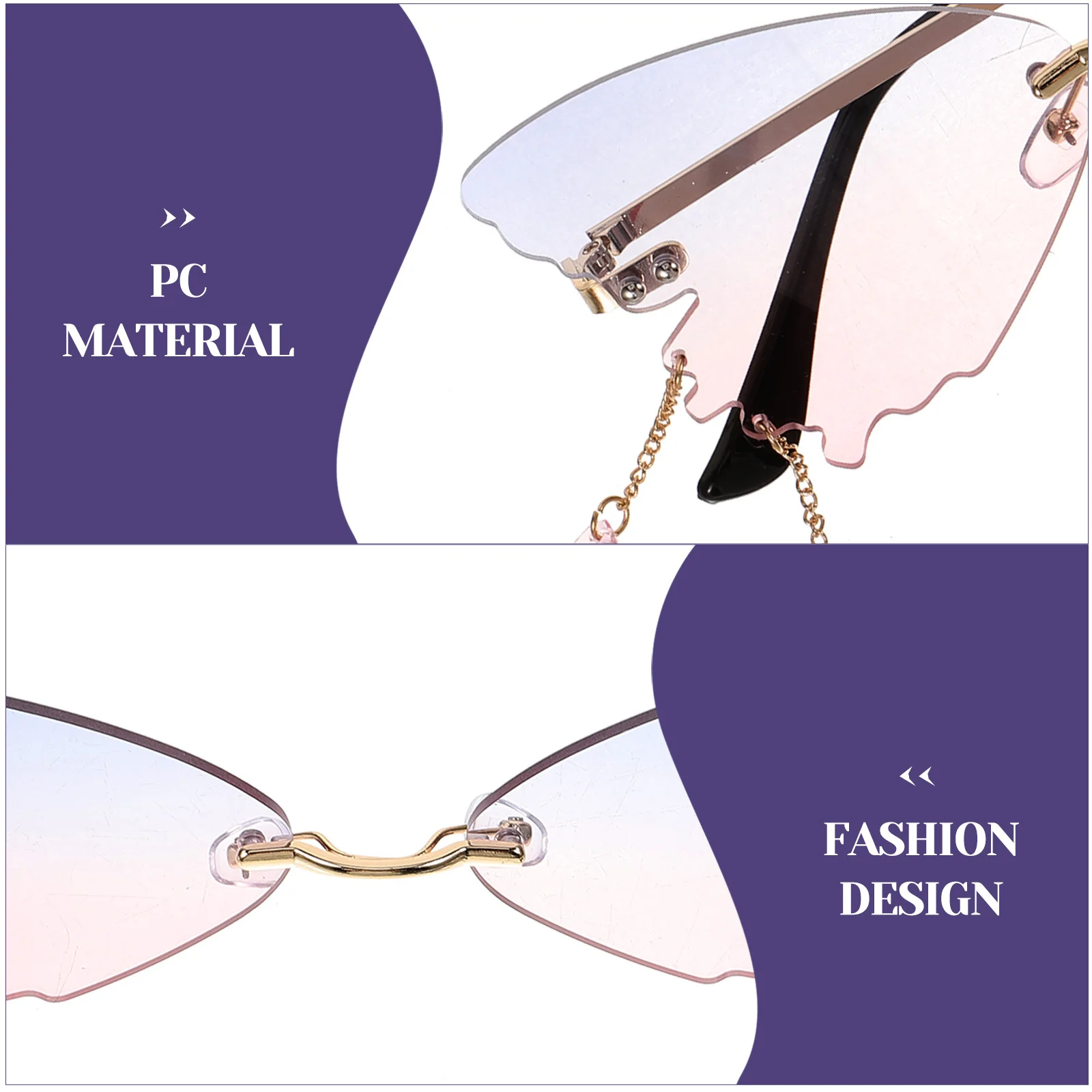 

1 Pair Butterfly Sunglasses Rimless Flameless Design Trendy Uv Protection For Disco Party Beach Unisex