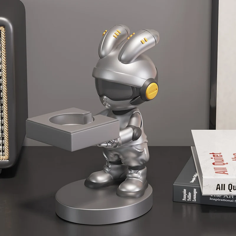 Cool Creative Boys Gift Silver Space Rabbit Watch Stand Desk Desk Bedroom Decorative Ornament