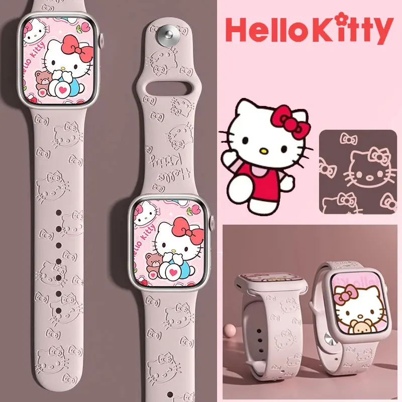 Sanrio Hello Kitty Strap For Apple Watch Band 45mm 44mm 42mm 41mm 38mm 49mm 40mm Silicone Engraved Bracelet lwatch 8 Ultra 7 Se