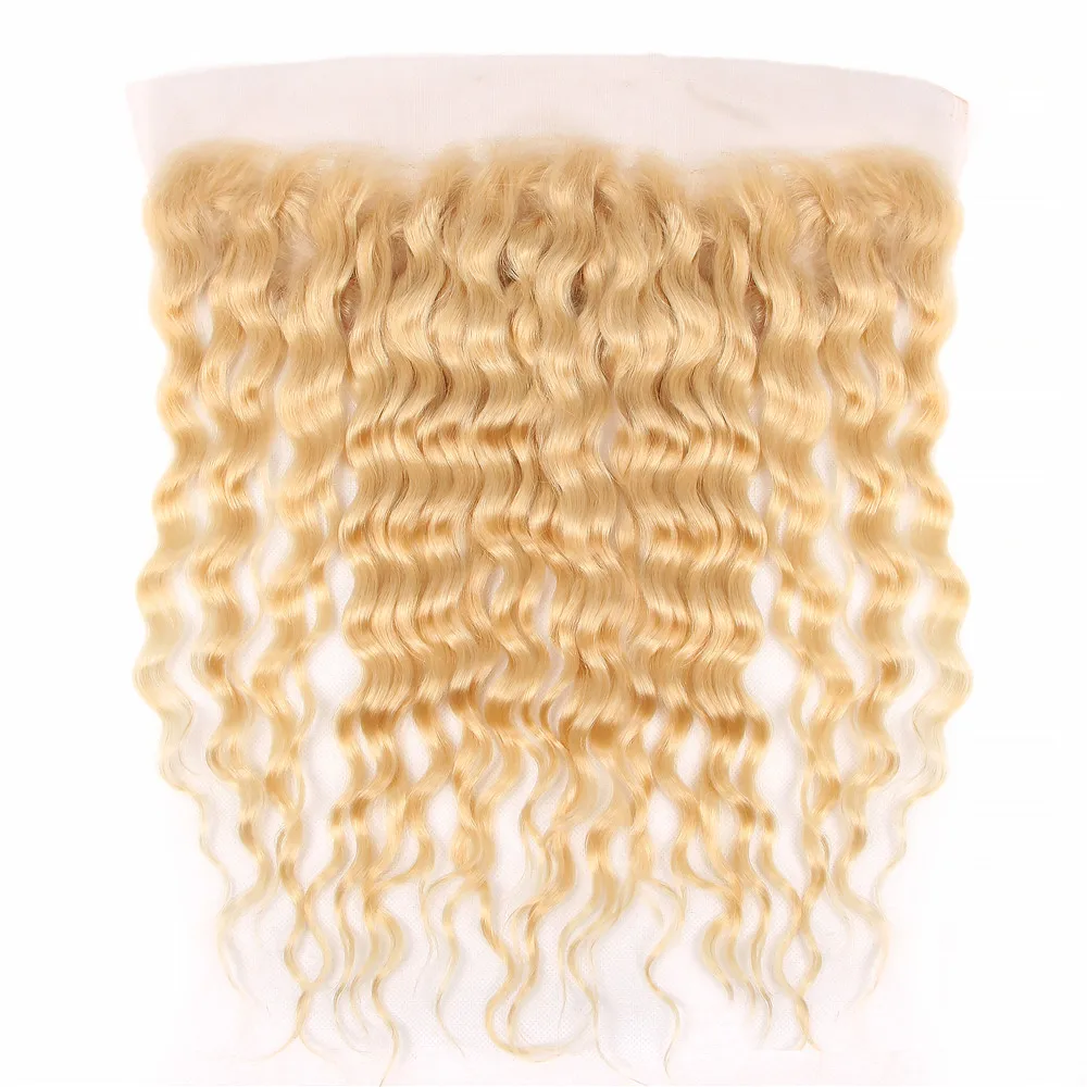 

613 Blonde Water Wave 13x4 Lace Frontal Transparent Swiss Lace Brazilian Raw Remy Hair 100% Human Hair 150% Density For Women