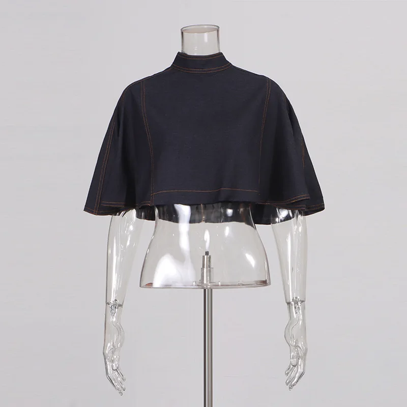 ANJY Autumn New Women Fashion Casual Two-Piece Set Cape Style Stand Collar Zipper Top High Waist Pleated Chic Denim Skirt A12157 image 4