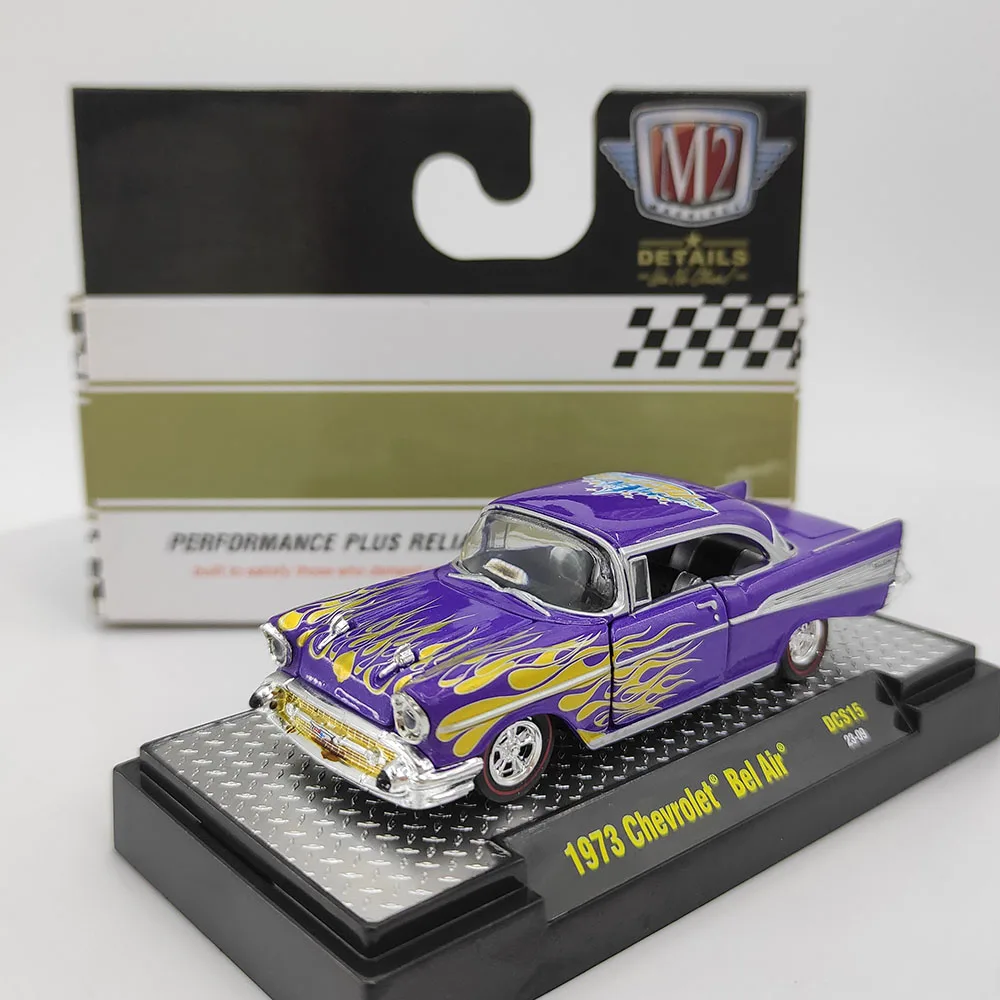 

Diecast M2 1:64 Scale 1973 Chevrolet Bel Air Purple Flame Alloy Car Model Collectible Toy Gift Souvenir Display Ornament