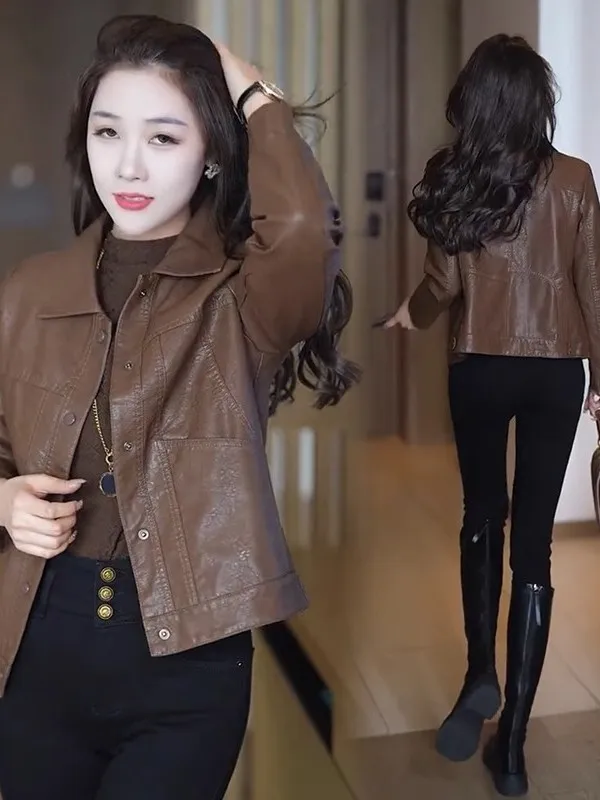 Haut de gamme ort femmes en cuir Jaet vêtements d'extérieur Sli bouton décoré coupe ajustée manteau en cuir PU pour les jeunes femmes