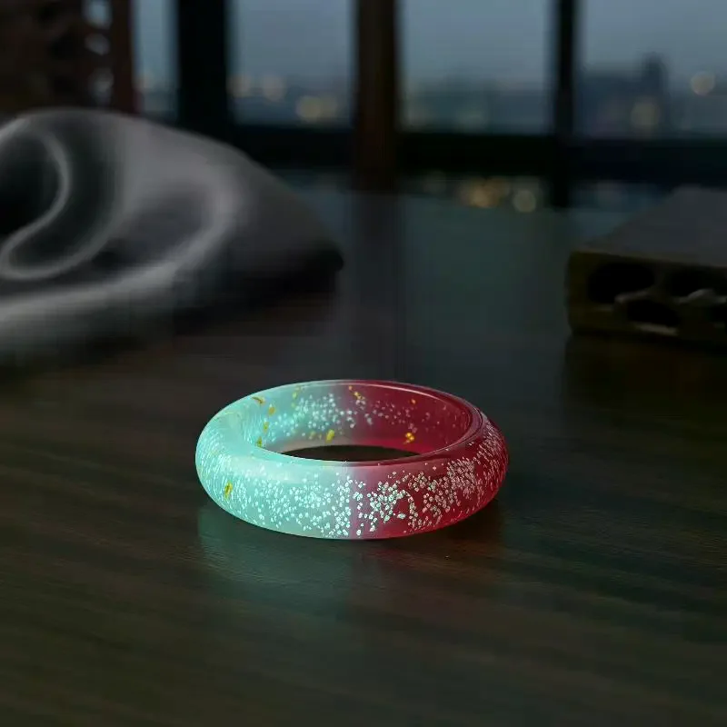 Temperature Sensitive Color Changing Luminous Resin Bangle With Glitter Foil For Daily Party Wear Gift For Women
