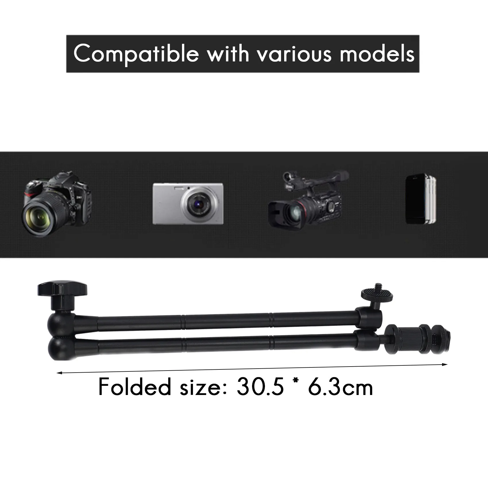 A08I 20Inch Adjustable Articulating Friction Magic Arm with Hot Shoe Mount for LED Light DSLR Rig LCD Monitor