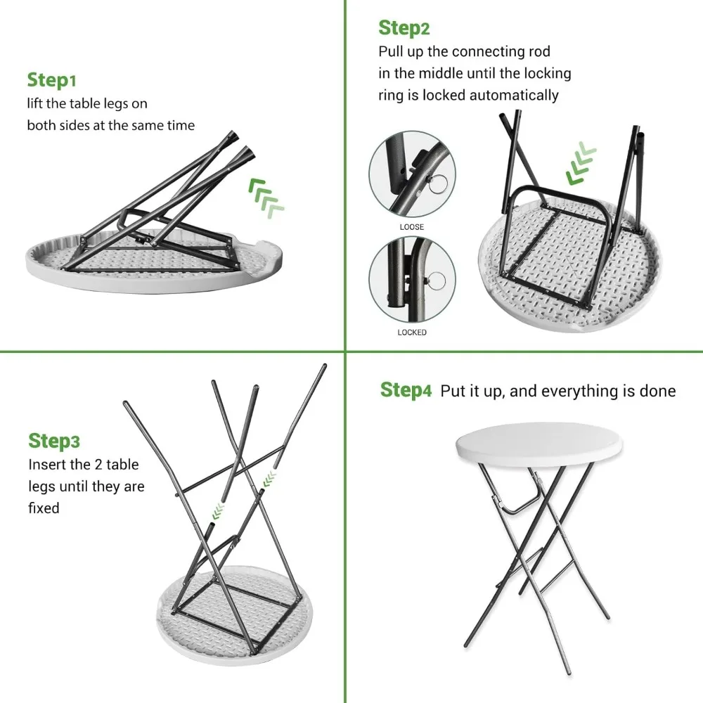 32in Cocktail Table 2PCS, Portable High Top Table Granite White, Round Bar Height Folding Table with Removable Legs, In