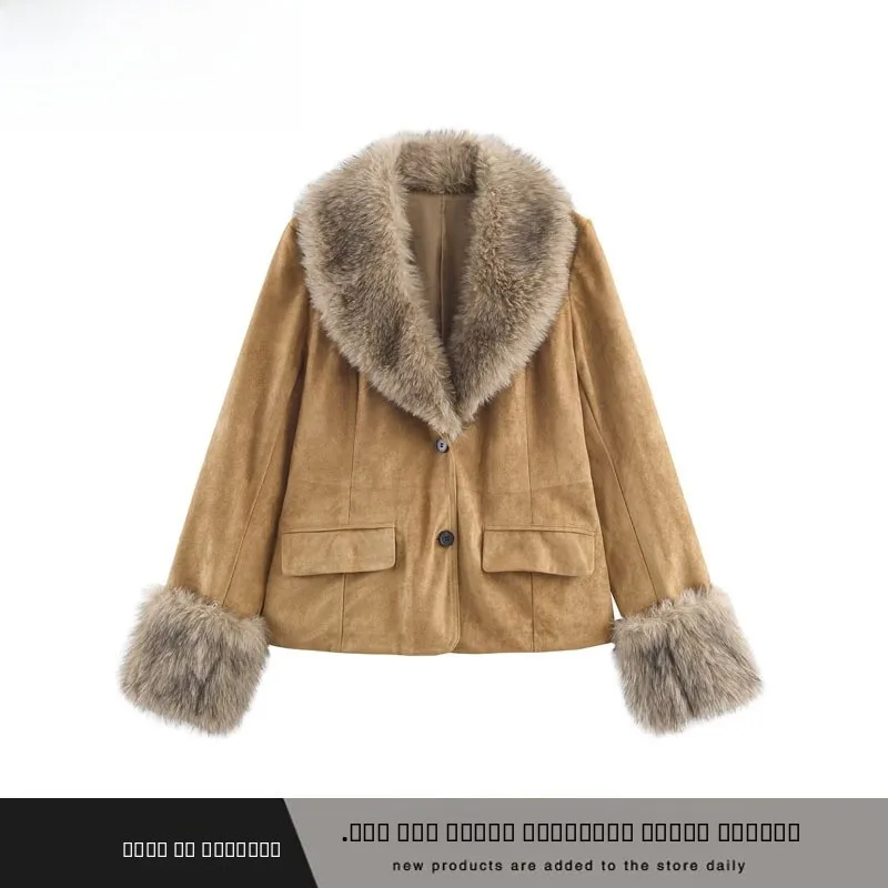 Autumn Winter New Arrival Women's Velvet Leather Faux Fur Effect Suit Jaet ZR Sle 00% Polyester Fiber Ladies Coat