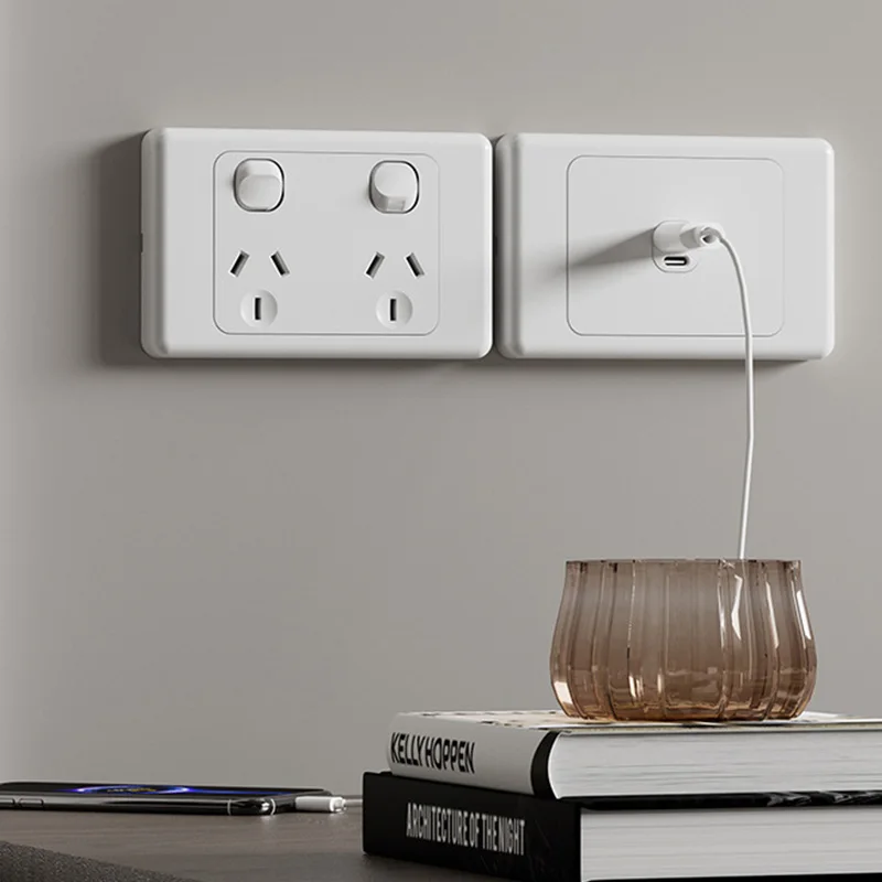 Australia Argentina socket with USB smart type-c fast charging wall plug 15A, New Zealand fan light switch dual usb power socket