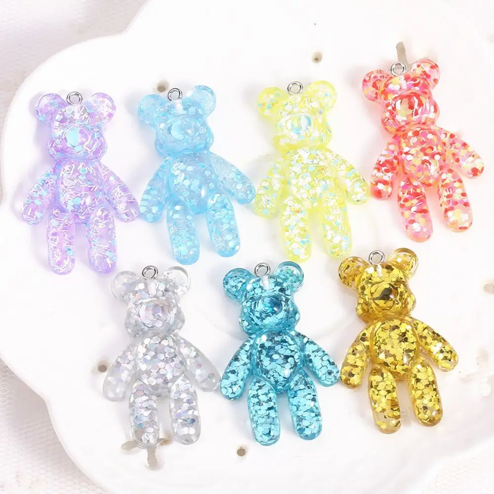 1Pcs 28*44MM Violent Bear Charms Glitter Flatback Resin Craft Jewlery Findings For Necklace Pendant Keychain Diy Making