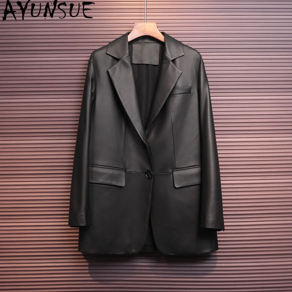 

AYUNSUE Real Leather Jacket Woman Clothing Spring Autumn Sheepskin Suit Coat Women Mid-length Fashion 2026 New Casaco Feminino