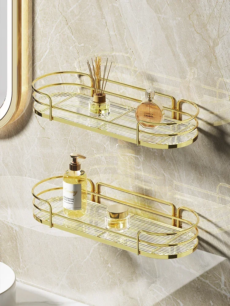 Gold storage rack acrylic bathroom wall mounted skincare products shower gel shampoo storage rack bathroom accessories shelves