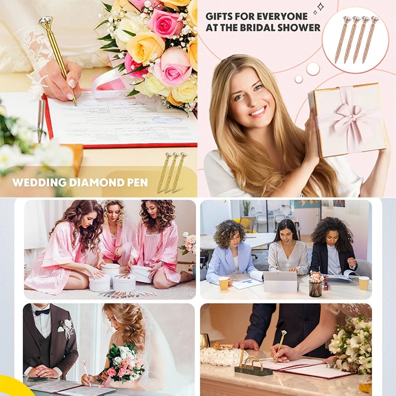 ปากกาเพชรคริสตัลขนาดใหญ่12ชิ้นปากกาบอลพอยท์โลหะสีทองหมึกสีดำ