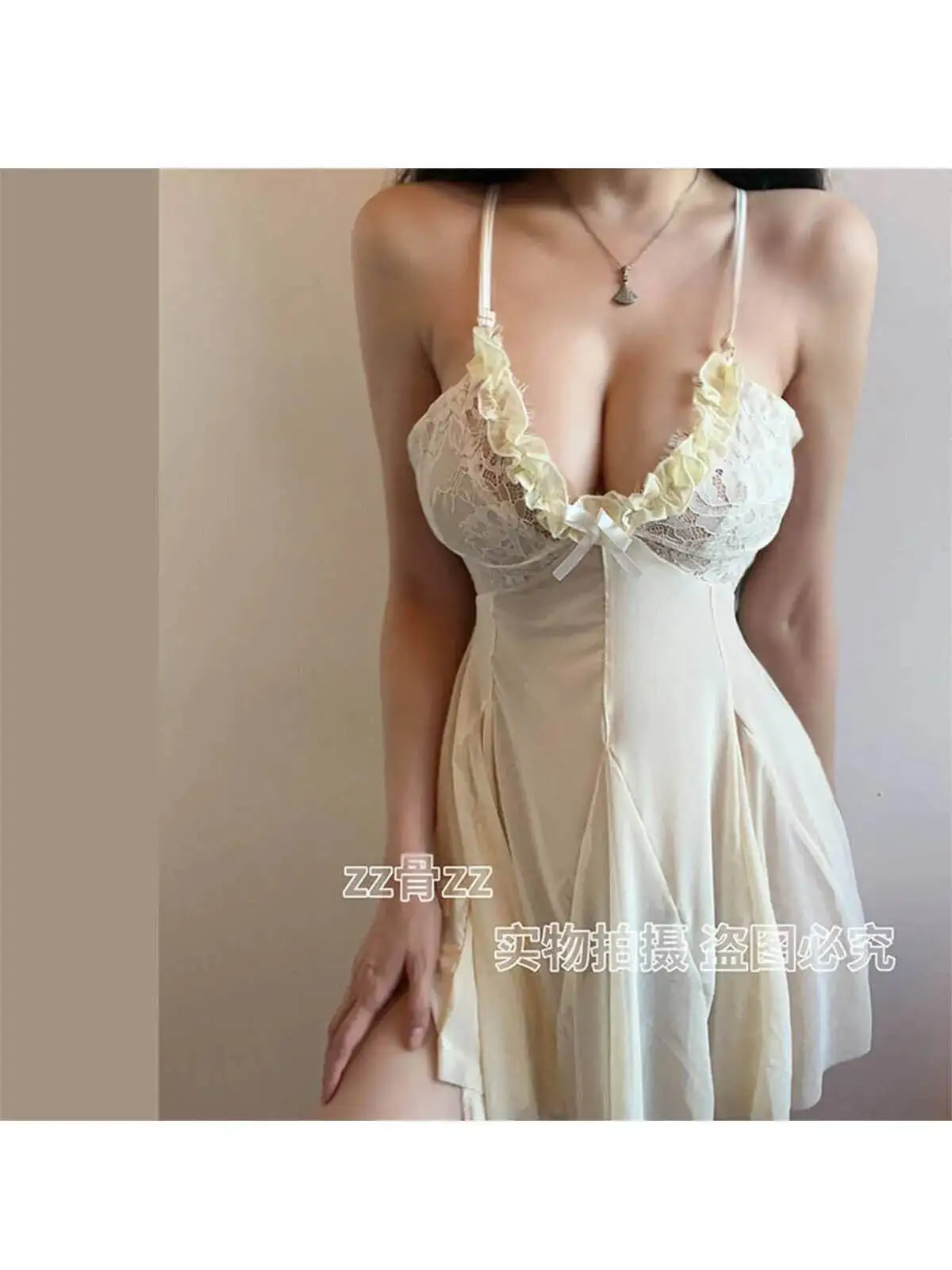 New Sweet Youthful Mesh Transparent Sexy Suspender Dress Elegant Short Lace Sheer V Neck Sweet Women Mini Dress Fairy Dress Y7C3