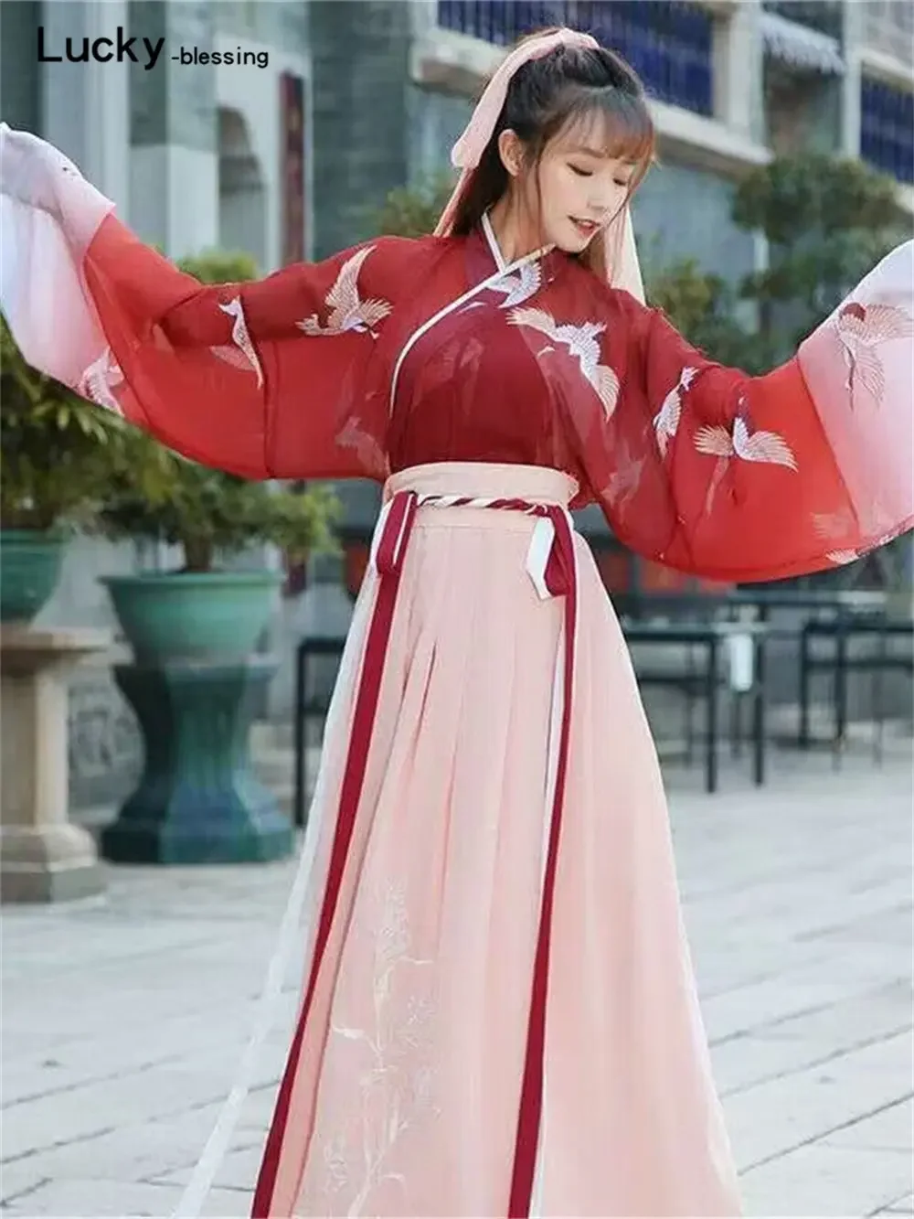 Robe rouge de Style chinois rétro, robe Hanfu asiatique Cosplay pour femmes, jupe longue traditionnelle chinoise, Kimono Kawaii, ensemble de jupe de fête pour filles