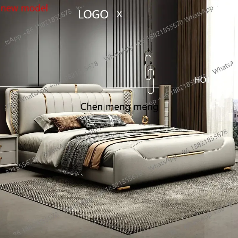 Modern King-Size Bedroom Furniture Set Direct Factory Sales Soft Upholstered Bed Wooden Frame Rotating Storage No-Wash Design