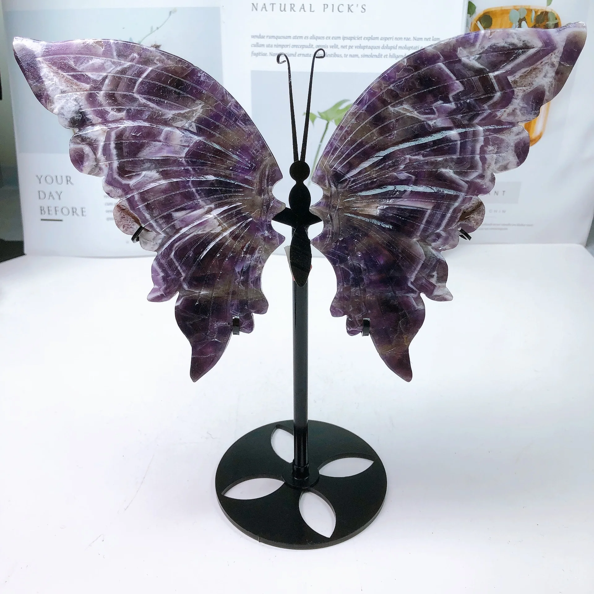 Natural Dream Amethyst Butterfly Wings Crystal, Reiki Figurine, Energy Healing Gemstone, Stone Gifts, Home Decoration, 1Pair