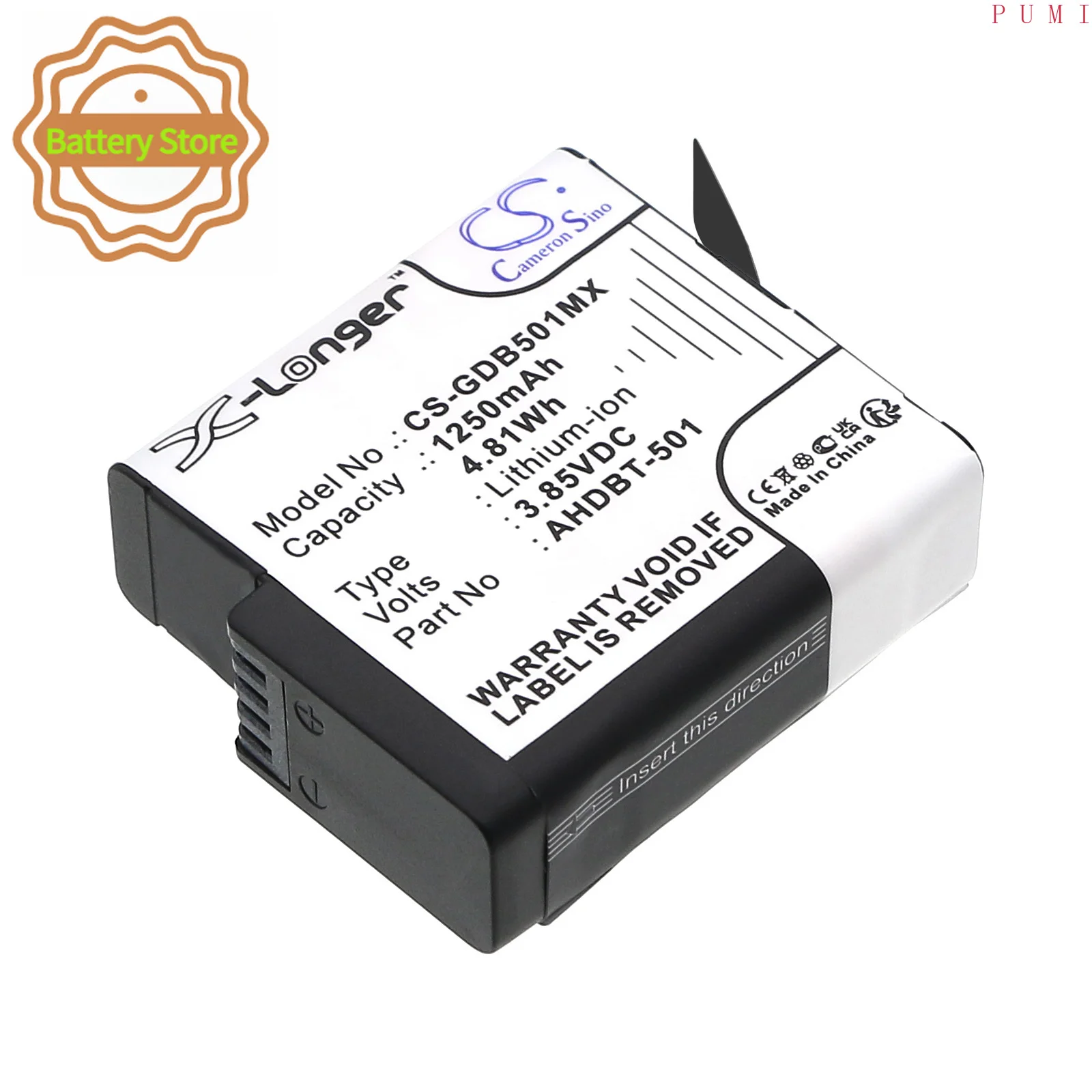 CS Replacement Battery for GoPro Hero 5,CHDHX-501,ASST1,Hero 6,AABAT-001,AABAT-001-AS,601-10197 PN:AHDBT-501 1250mAh / 4.81Wh