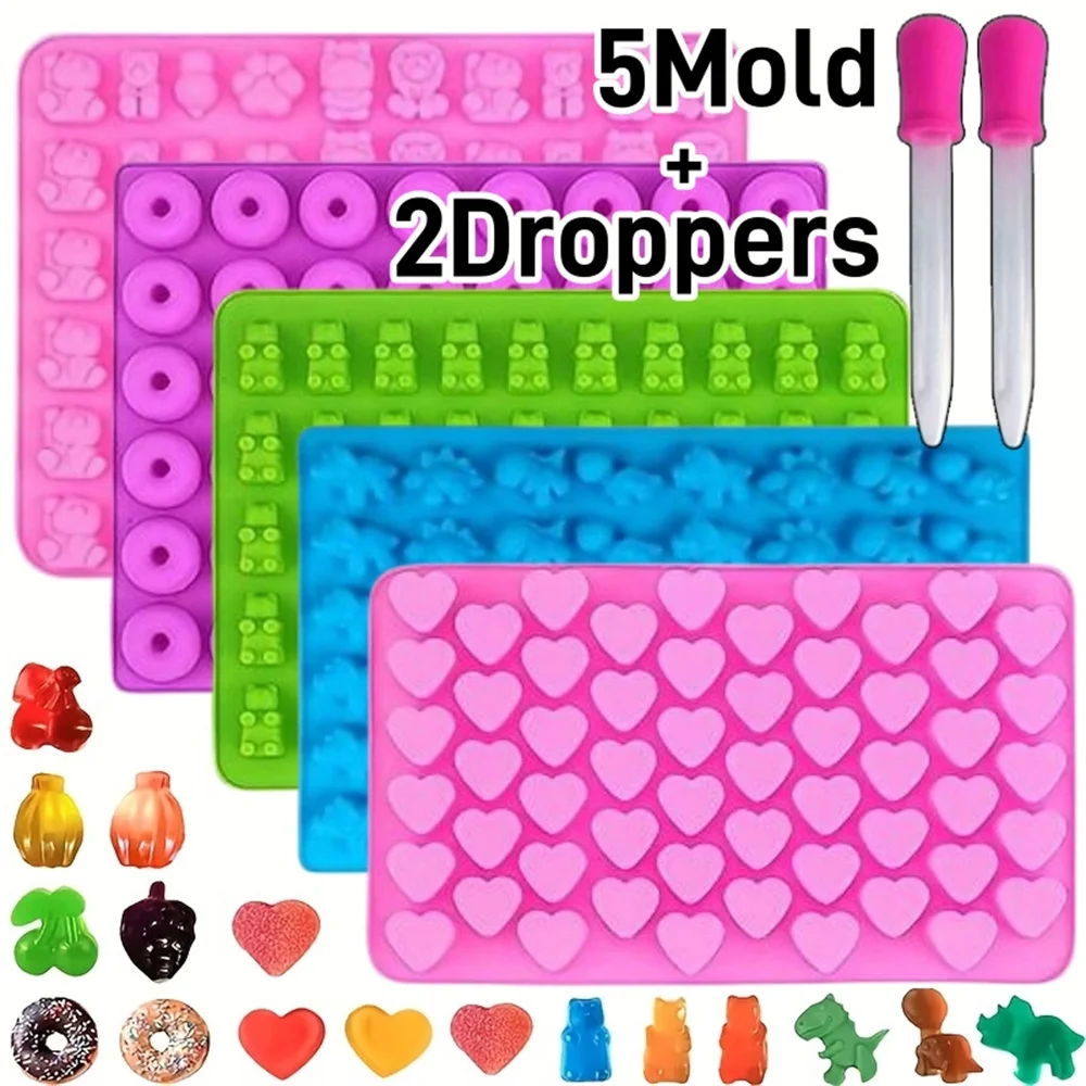 Kit de moldes para dulces de oso de goma con 2 goteros, moldes de silicona antiadherentes para Chocolate, herramienta de cocina para Fondant de gelatina multiforma DIY, 2/5 Uds.