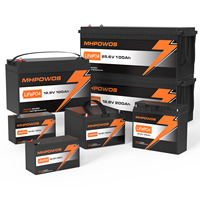 MHPOWOS 12V 24V LiFePO4 Battery Deep Cycle Rechargeable Lithium Battery, Max.15000 Cycles Built in BMS for RV, Trolling Motor