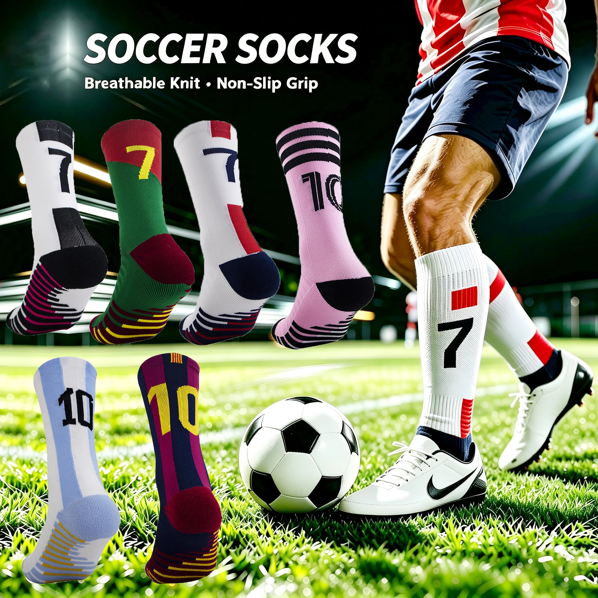 Number 10# 7# Soccer Socks Men's Football Sports Short Socks Athletic Mid-Calf Number Running Socks Fast-drying Breathable Socks