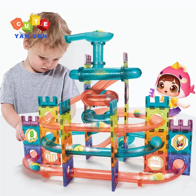 Blocchi di costruzione magnetici giocattoli da costruzione Roll Ball Track bambini fai da te Splicing magnete foglio imbuto scivolo giocattolo educativo Montessori