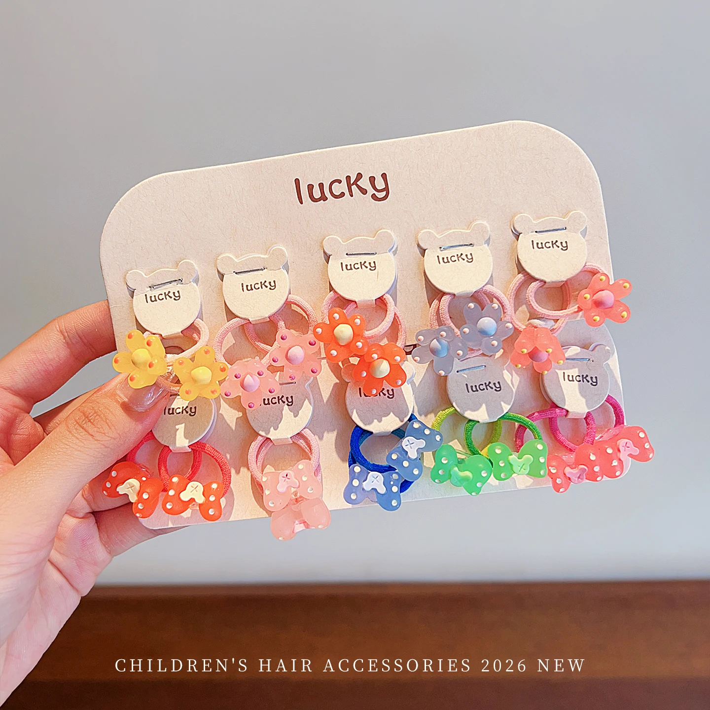10 Stück/Set Cartoon-Bär Frucht Blume Schmetterling Haargummis Regenbogenfarben Acrylharz Haar-Accessoires für Mädchen Kinder Baby Geschenk – Detail 5