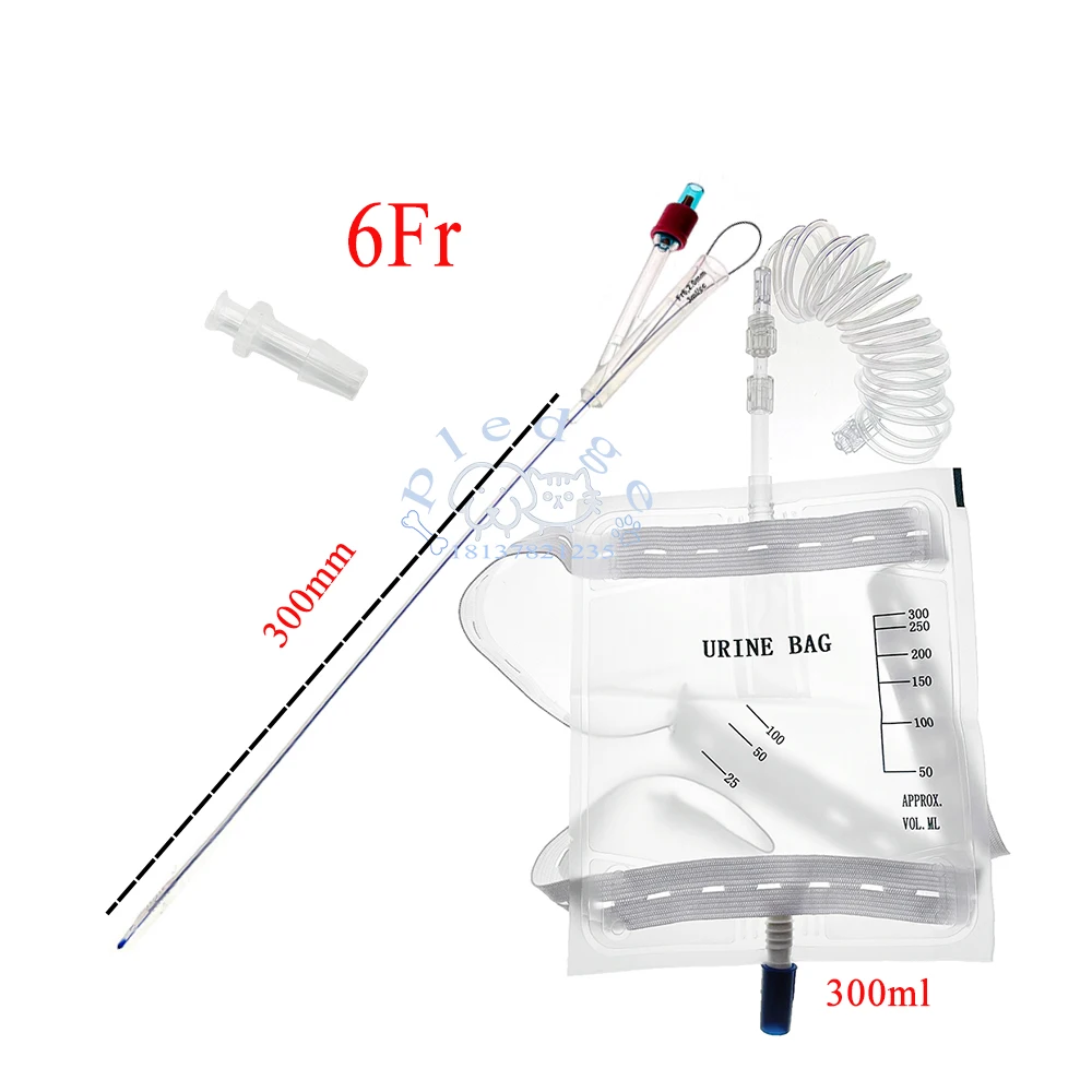 Pet Canine Dog Foley Silicone Double-Lumen Catheter for Long-Term Indwelling Obstruction Relief With a 300mL Urine Bag Set