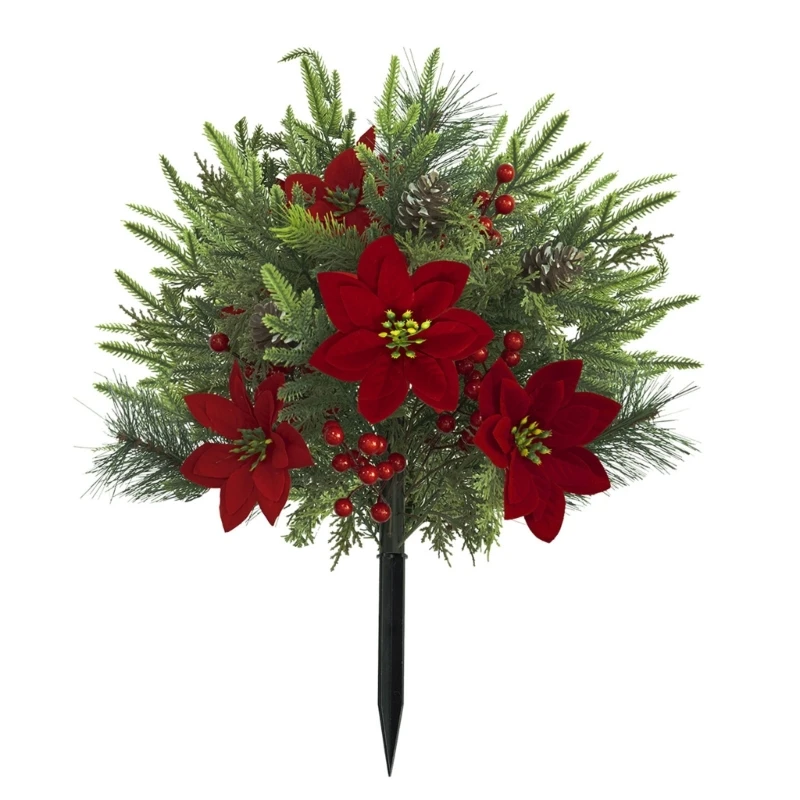 Weihnachtsgarten-Blumenstecker mit roter Blumenform, 23,6 Zoll hoch, Weihnachtsdekoration für Verandatöpfe, Eingangsbereich – Detail 1