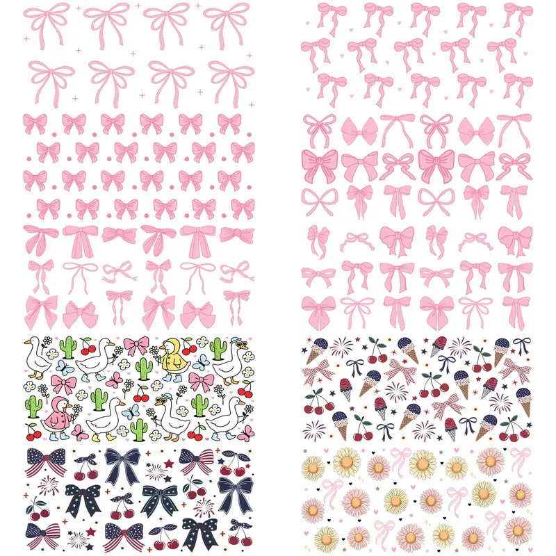 New Bowknot Design Pattern UV DTF Transfer Sticker Transfers Decals For 16oz Glass Luxury Pinky Bow Decoration Cup Wrap Stickers