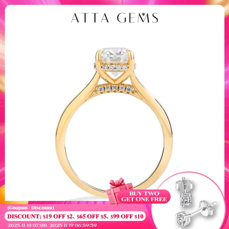 

ATTAGEMS AU750 2.0CT Moissanite Ring Oval Cut Lab Diamond Solid 10K 14K 18K Gold For Women Engagement Bride Wedding Fine Jewelry