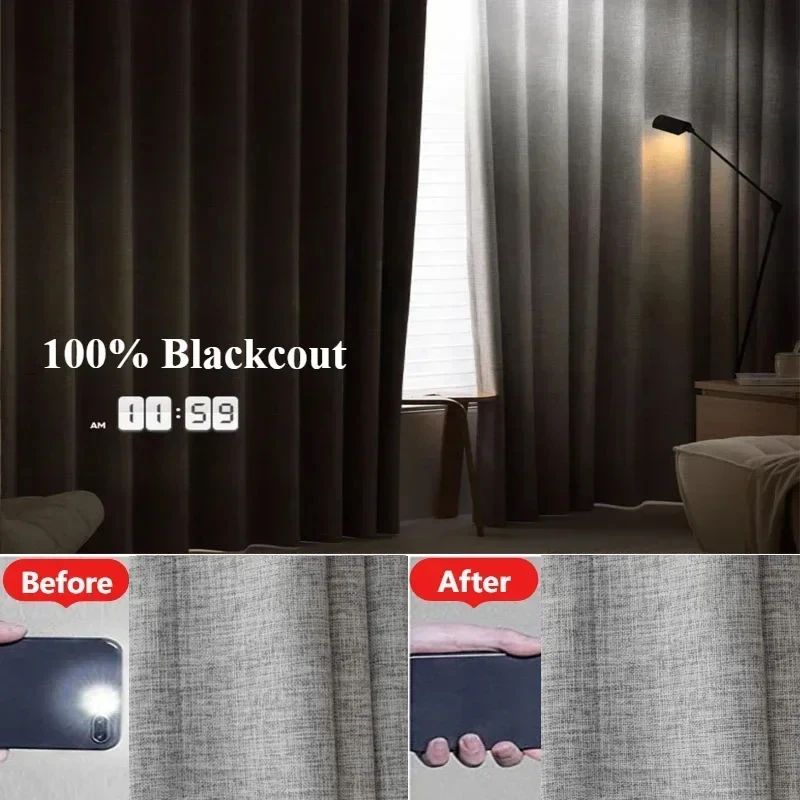 Custom Size ！！Double-sided Linen Texture 100% Blackout Curtains for Living Dining Room Bedroom Luxury Window Decor  White Tulle