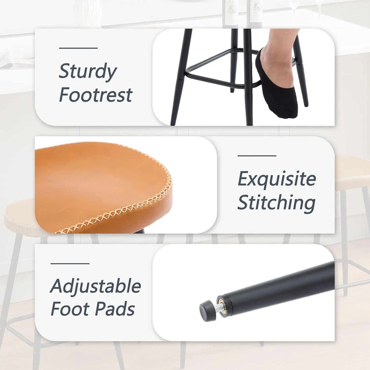 

Counter Stools Set Of 3, Modern 24 Inch Counter Height Stools, Faux Leather Backless Barstools For Kitchen Island (Whiskey