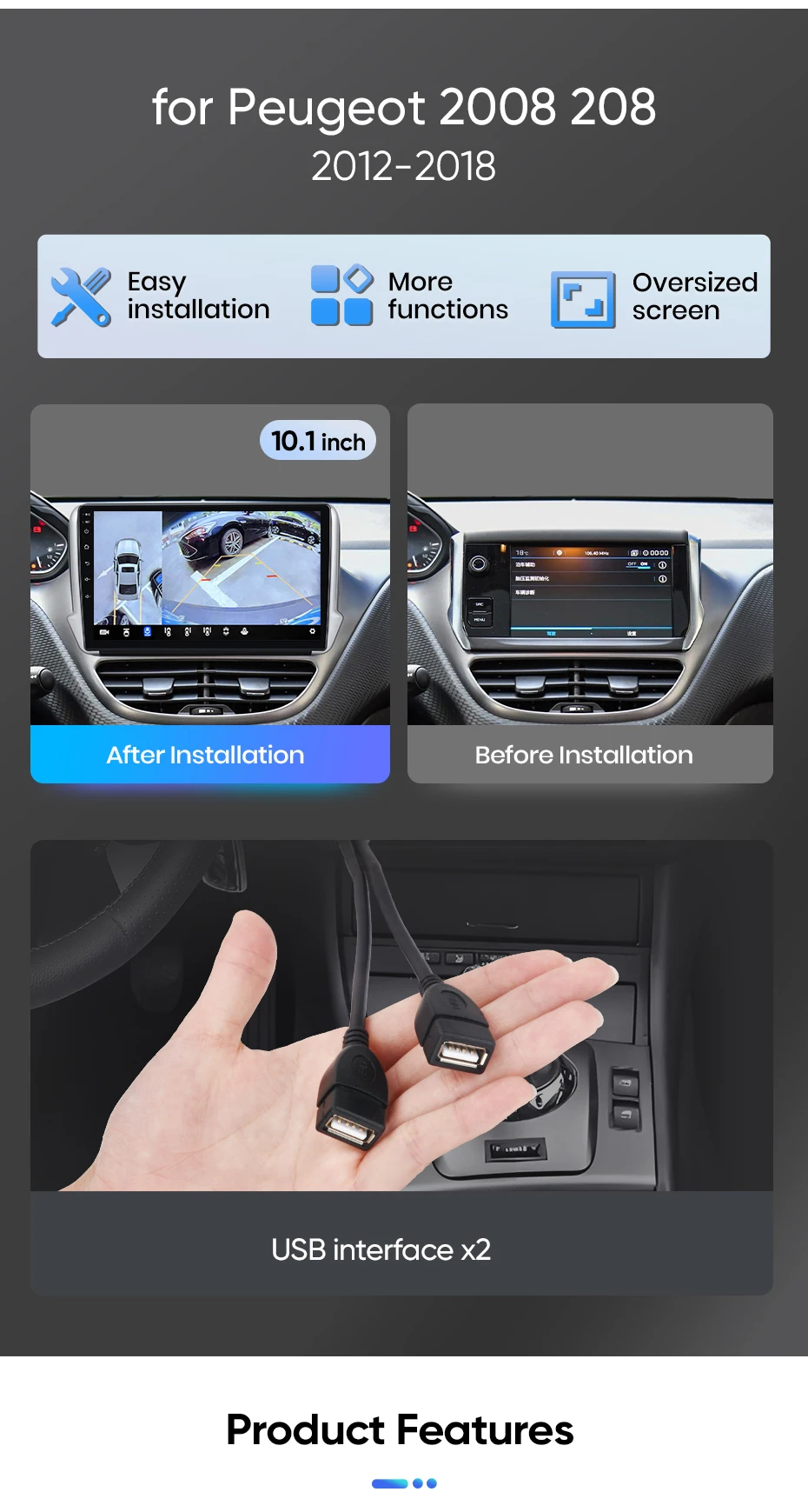 Junsun Android Auto Autoradio für Peugeot 2008 208 2012 2013 2014 2015 2016 2017 2018 Multimedia Wireless Apple CarPlay Intelligente Systeme IPS Touchscreen Stereo Videoplayer 2 Din Autoradio Head Unit Navigation BT GPS 4G WIFI FM AM DSP RDS SWC – Detail 7