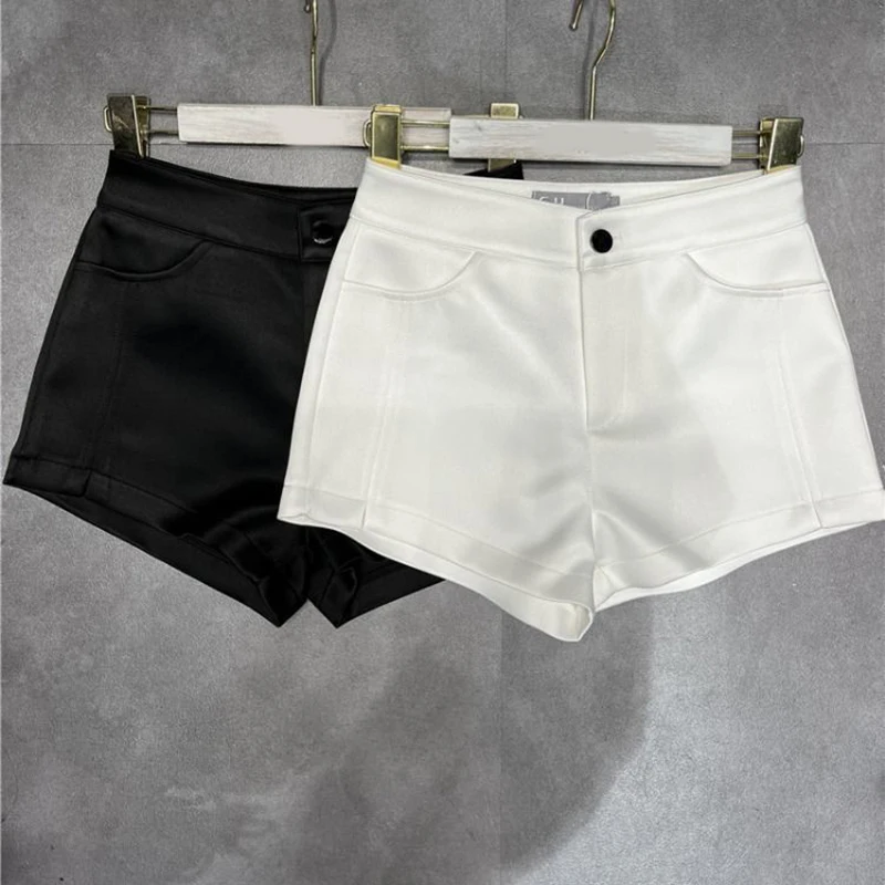 Summer Vintage Casual Shorts Women High Waist Streetwear Slim Fit Straight Shorts Female Retro Slits All Match Hottie Shorts New