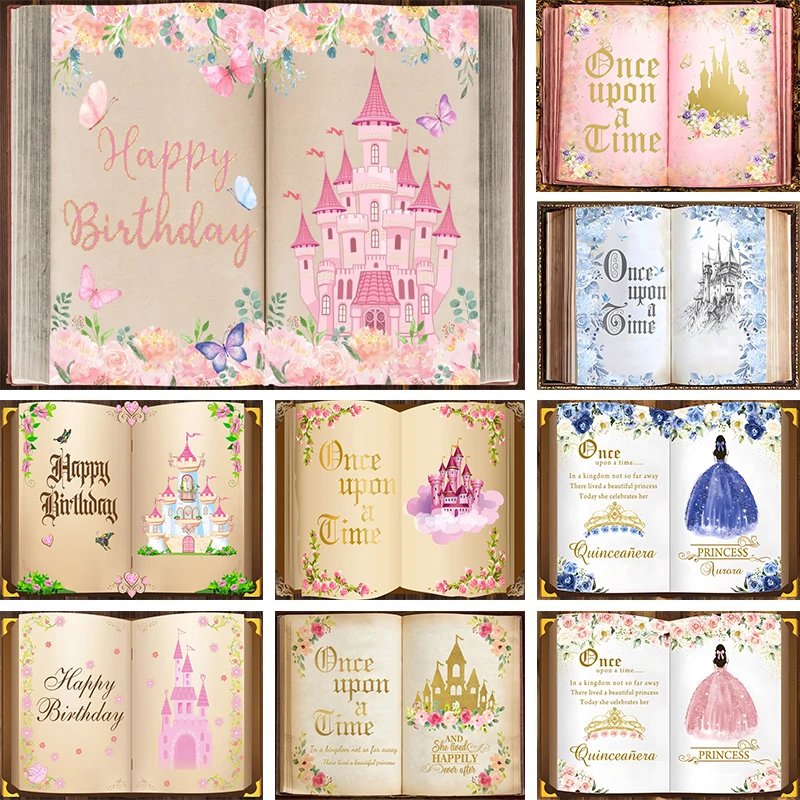 

Once Upon a Time Backdrop Magic Fairy Tale Book Dreamy Princess Castle Birthday Party Photo Background Decor Photography Props